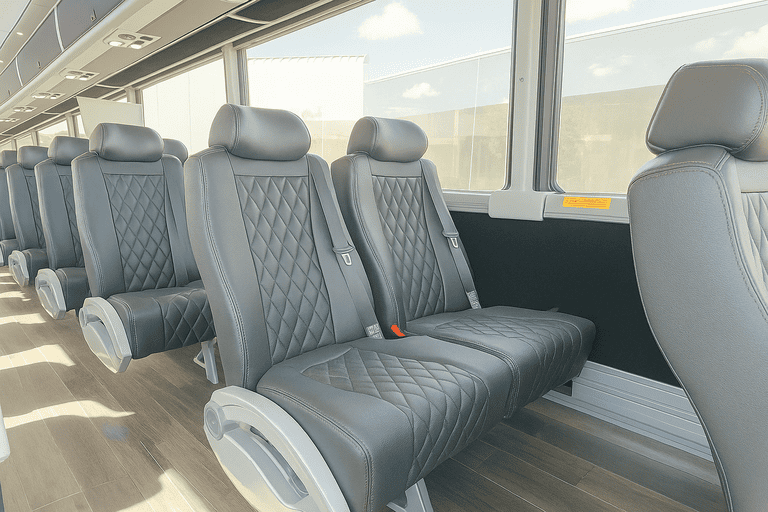 interior of Greenwich Coach Bus Service charter bus