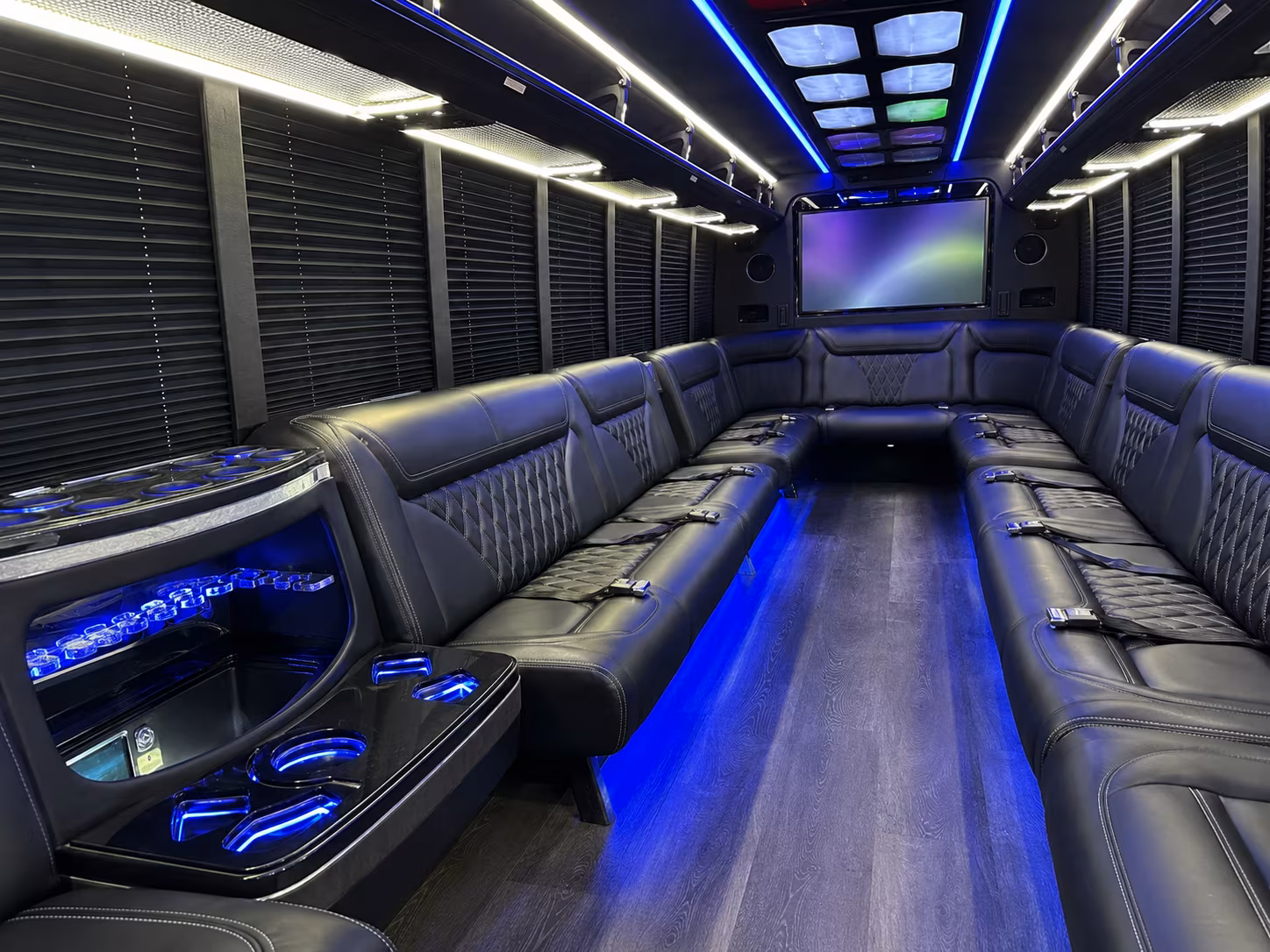 greenwich 20 passenger party bus inside