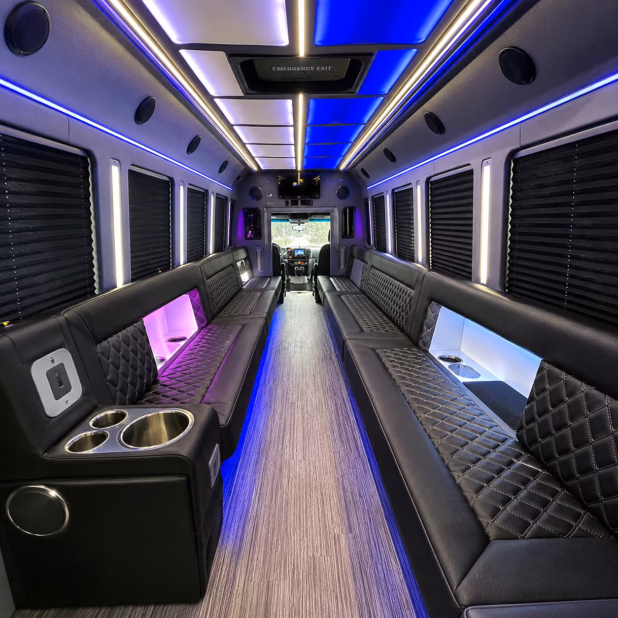 greenwich party bus rental interior